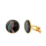 Hand Painted Exotic Birds 92.5 Sterling Silver and Enamel Cufflinks