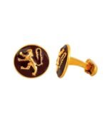 Encrusted English Lion Cufflinks in Enamel and 92.5 Sterling Silver