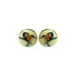 Hand Painted Exotic Birds Cufflinks in 92.5 Silver and Ivory Enamel