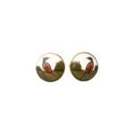 Hand Painted Exotic Birds Sterling Silver Cufflinks