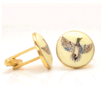 Hand Painted Birds on Enamel Cufflinks in 925 Sterling Silver