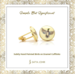 Hand Painted Birds on Enamel Cufflinks in 925 Sterling Silver - Image 6