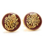 Hand Painted Golden Motif on Brown Cufflinks in Sterling Silver - Image 2