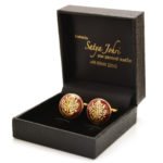 Hand Painted Golden Motif on Brown Cufflinks in Sterling Silver - Image 4