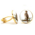 Hand Painted Bird Cufflinks in 92.5 Sterling Silver and Enamel