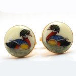 Hand Painted Duck Cufflinks in 92.5 Sterling Silver and Ivory Enamel - Image 3