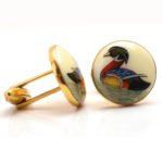 Hand Painted Duck Cufflinks in 92.5 Sterling Silver and Ivory Enamel