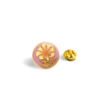 Hand Painted Golden Motif Lapel Pin in .925 Silver and Pink Enamel