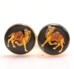 Cufflinks with Hand Painted Royal Camel on Black Enamel in .925 Silver - Image 2