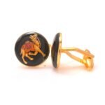 Cufflinks with Hand Painted Royal Camel on Black Enamel in .925 Silver - Image 4