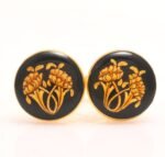 Cufflinks with Hand Painted Golden Motif On Black Enamel in .925 Silver - Image 2