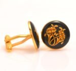 Cufflinks with Hand Painted Golden Motif On Black Enamel in .925 Silver