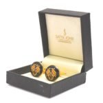 Cufflinks with Hand Painted Golden Motif On Black Enamel in .925 Silver - Image 4