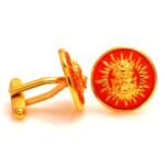 .925 Silver Sun Cufflinks in Orange Enamel
