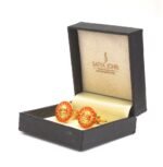 .925 Silver Sun Cufflinks in Orange Enamel - Image 4