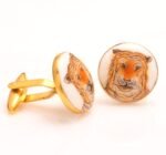 Cufflinks with Hand Painted Tiger in .925 Silver