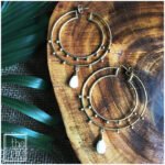 Theatrical Hoops with Moonstone Drop in .925 Sterling Silver with Gold Polish. 90mm Size