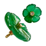 Hand Carved Green Flower BandhGala Buttons with Gems in .925 Silver - Image 2