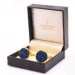 Hand Carved Blue Cufflinks set in .925 Silver - Image 2