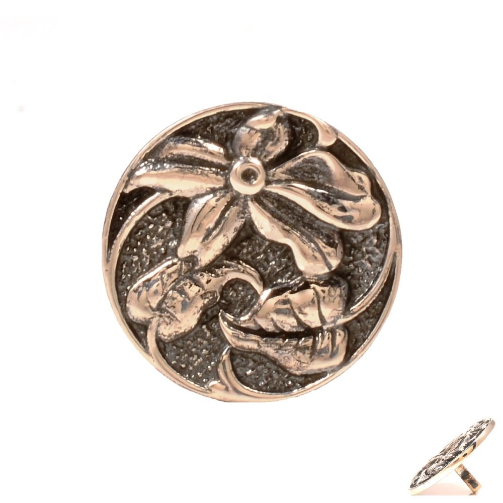 S694B BandhGala Buttons with Antique Flower Design in .925 Silver - Image 1