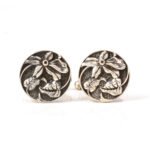 Antique Flower Design Cufflinks in Oxidized Silver - Image 3