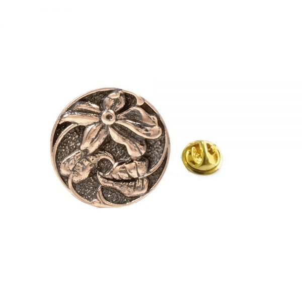 Antique Flower Design Lapel Pin in Oxidized Silver
