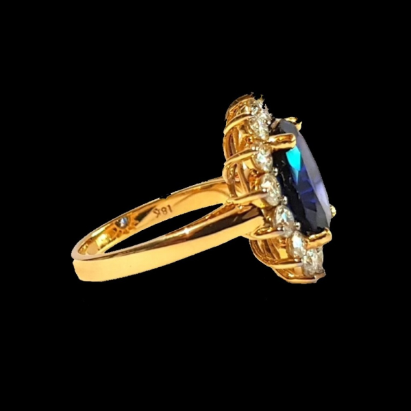 Royal Ring - Created Blue Sapphire and Moissanite Diamonds