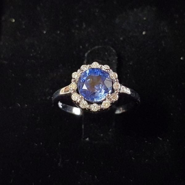 Created Blue Sapphire and Moissanite Diamond Designer Ring
