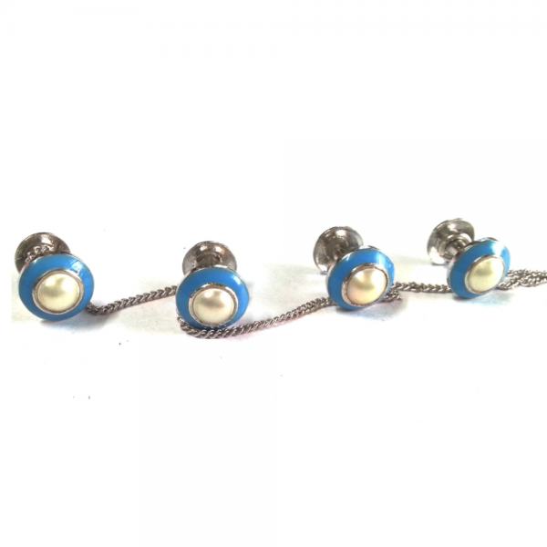 Designer Kurta Buttons - Pearls and Enamel - .925 Silver
