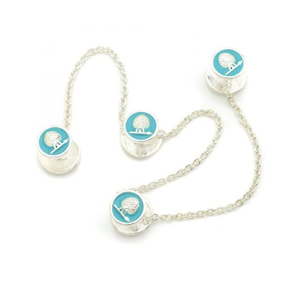 Mayo Kurta Buttons - Mayoor - Silver Plated - Turquoise Enamel