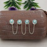 Mayo Kurta Buttons - Mayoor - Silver Plated - Turquoise Enamel - Image 6