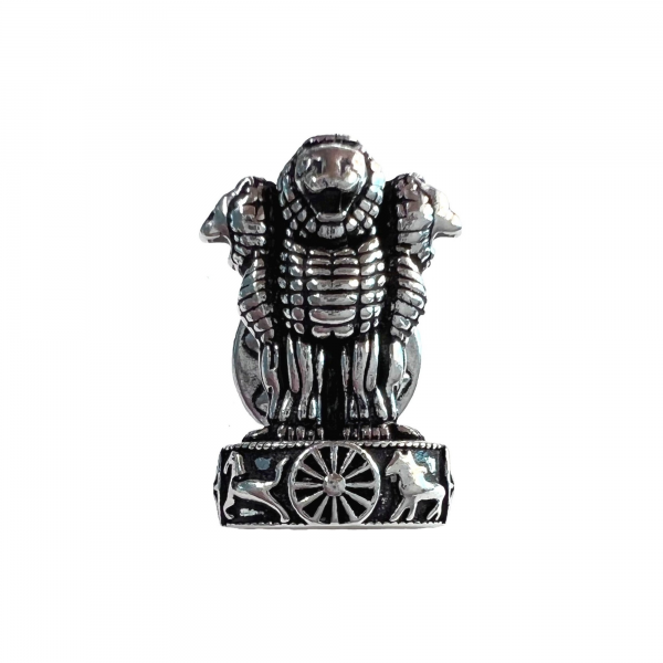 Ashok Stambh Lapel Pin - Silver - Antique Silver Finish