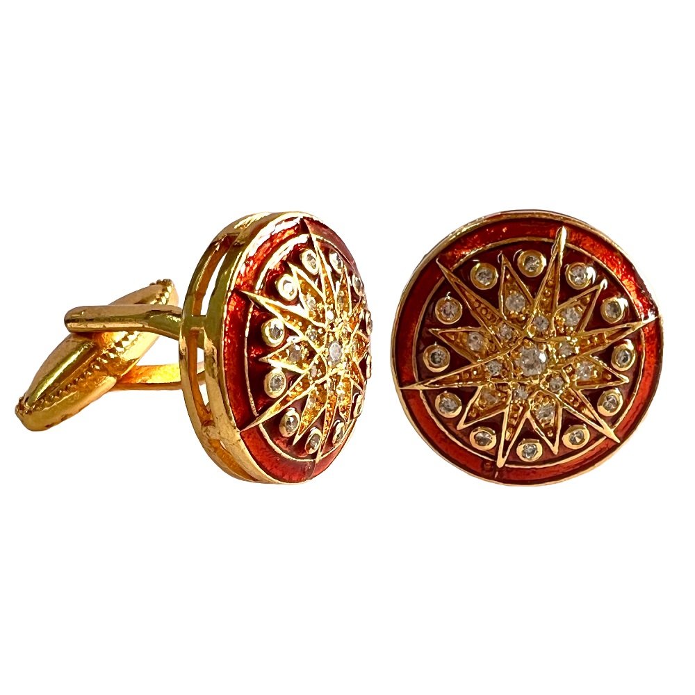 S877 (6) Designer Star Cufflinks With Maroon Enamel - Image 1