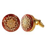 Designer Star Cufflinks With Maroon Enamel - Image 4