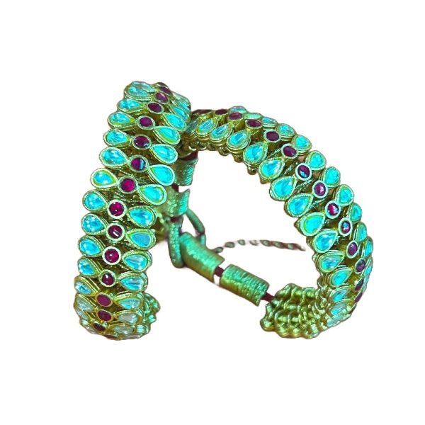Wrist Band with Kundan Polkis & Created Rubies in Silver