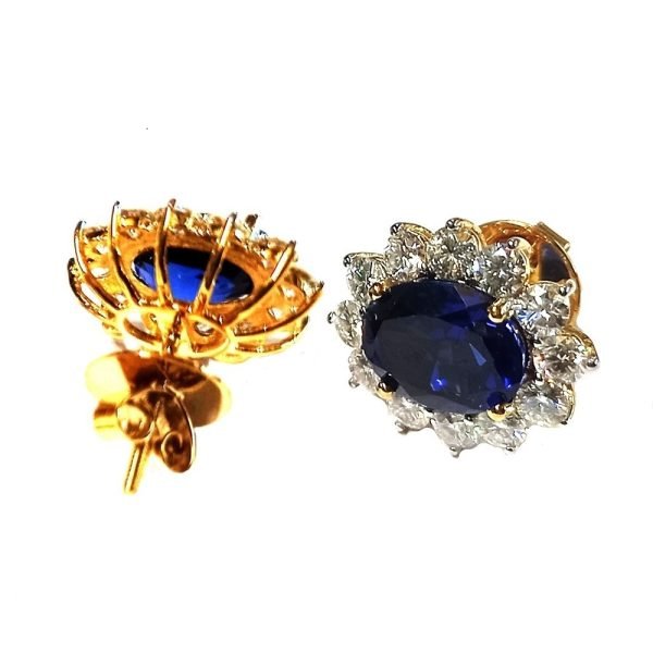 Created Blue Sapphire & Lab Grown Diamonds Earrings