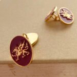 English Lion Double Cufflinks- Dark Red Enamel - Image 4
