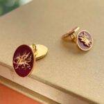 English Lion Double Cufflinks- Dark Red Enamel - Image 3