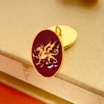 English Lion Double Cufflinks- Dark Red Enamel