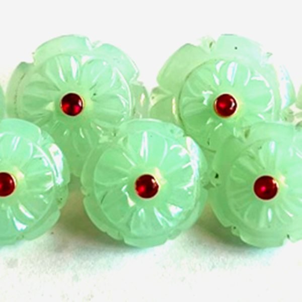 Carved Green Stone BandhGala Buttons with Gems
