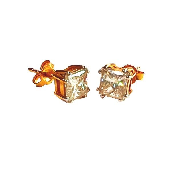 Square Solitaire Studs - Moissanite Diamonds