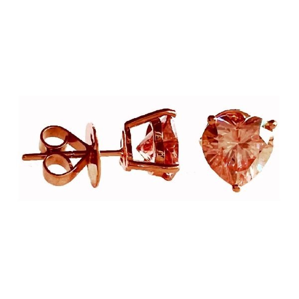 Heart Shape Pink Moissanite Diamond Solitaire Studs