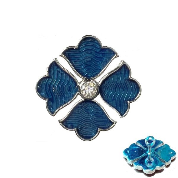 Flower BandhGala Buttons with Moissanite Diamonds and Blue Enamel