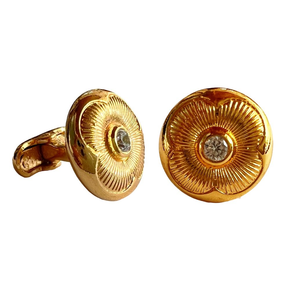 S1001 (1) Regal Gold Floral Cufflinks with Swarovski Accents - Image 1