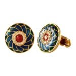 Designer Red n Blue Enamel Floral Cufflinks - Image 3