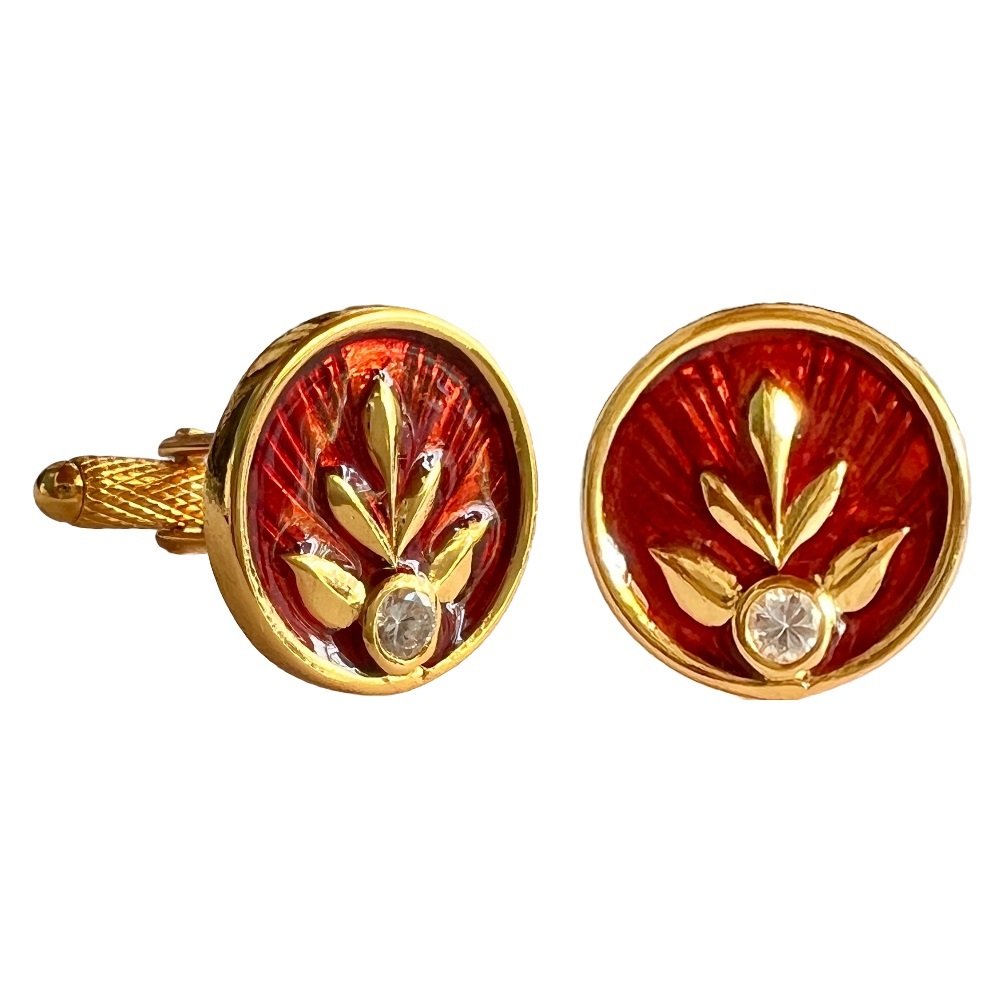 S997 (1) Imperial Laurel Cufflinks in Rich Red Enamel - Image 1
