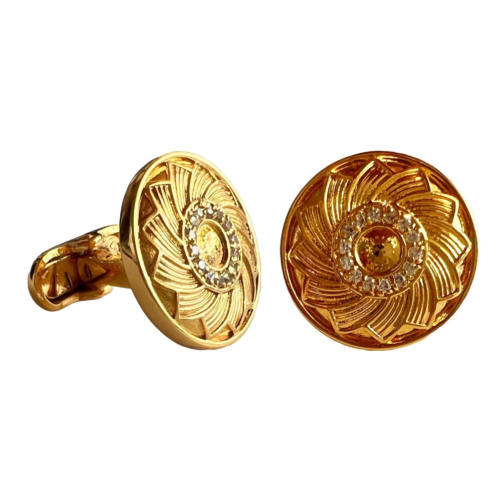 S999 (1) Designer Gold Floral Cufflinks with Swarovski Accents - Image 1