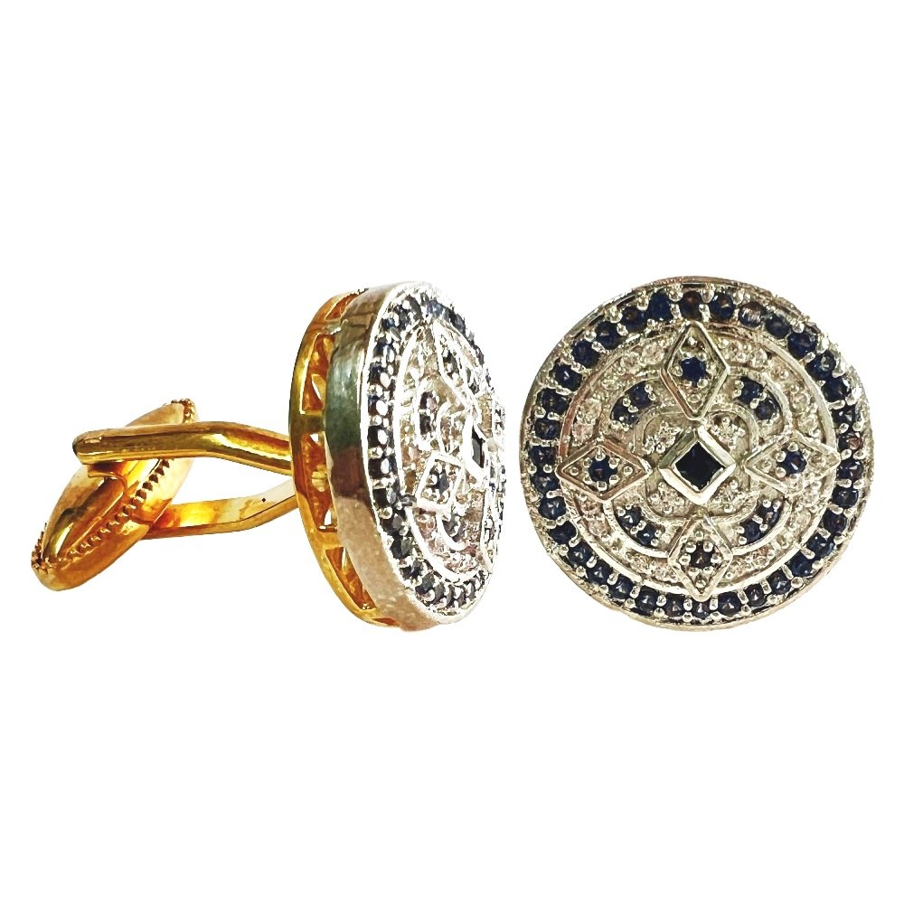 S1008C Designer Two Tone Sapphire & Diamond Cufflinks - Image 1