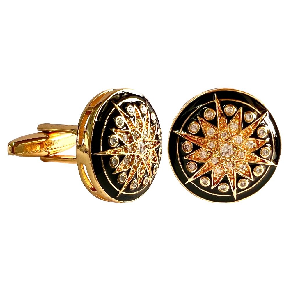 S1018 (1) Designer Star Cufflinks With Black Enamel - Image 1