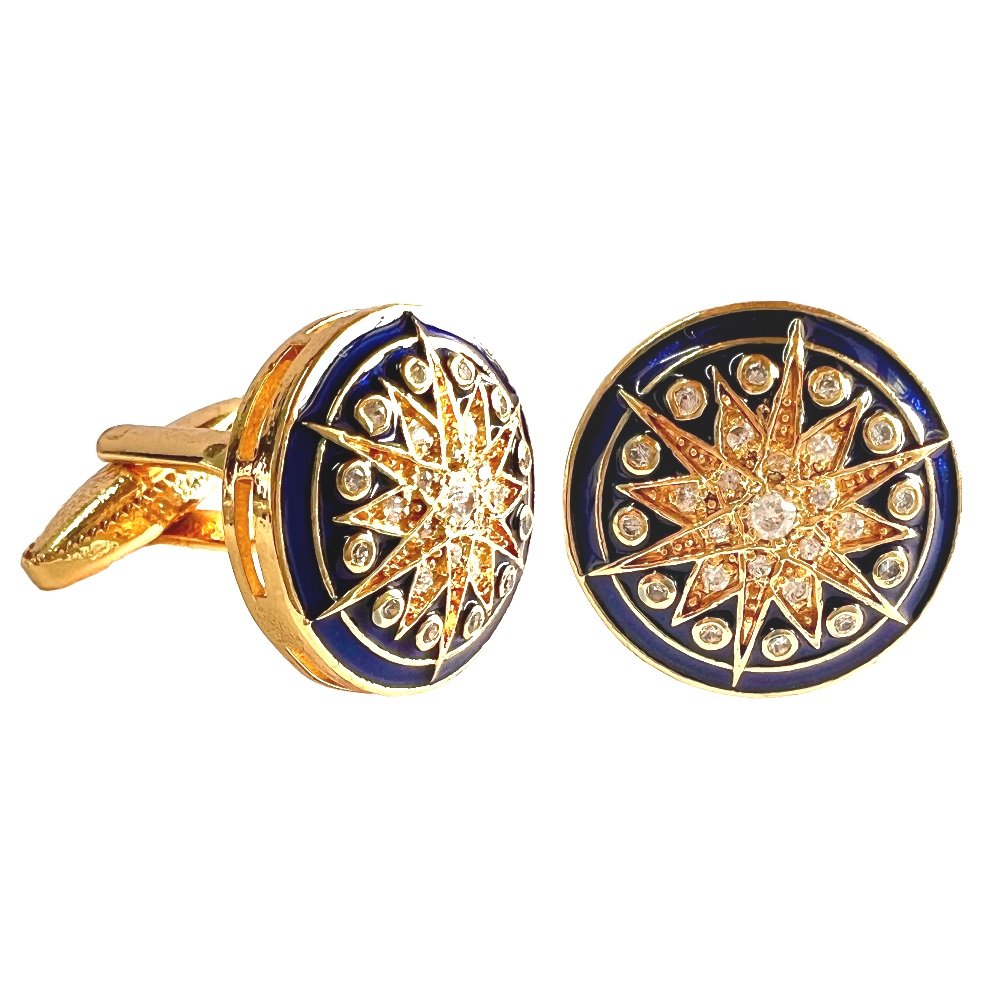 S1019 (3) Designer Star Cufflinks With Blue Enamel - Image 1